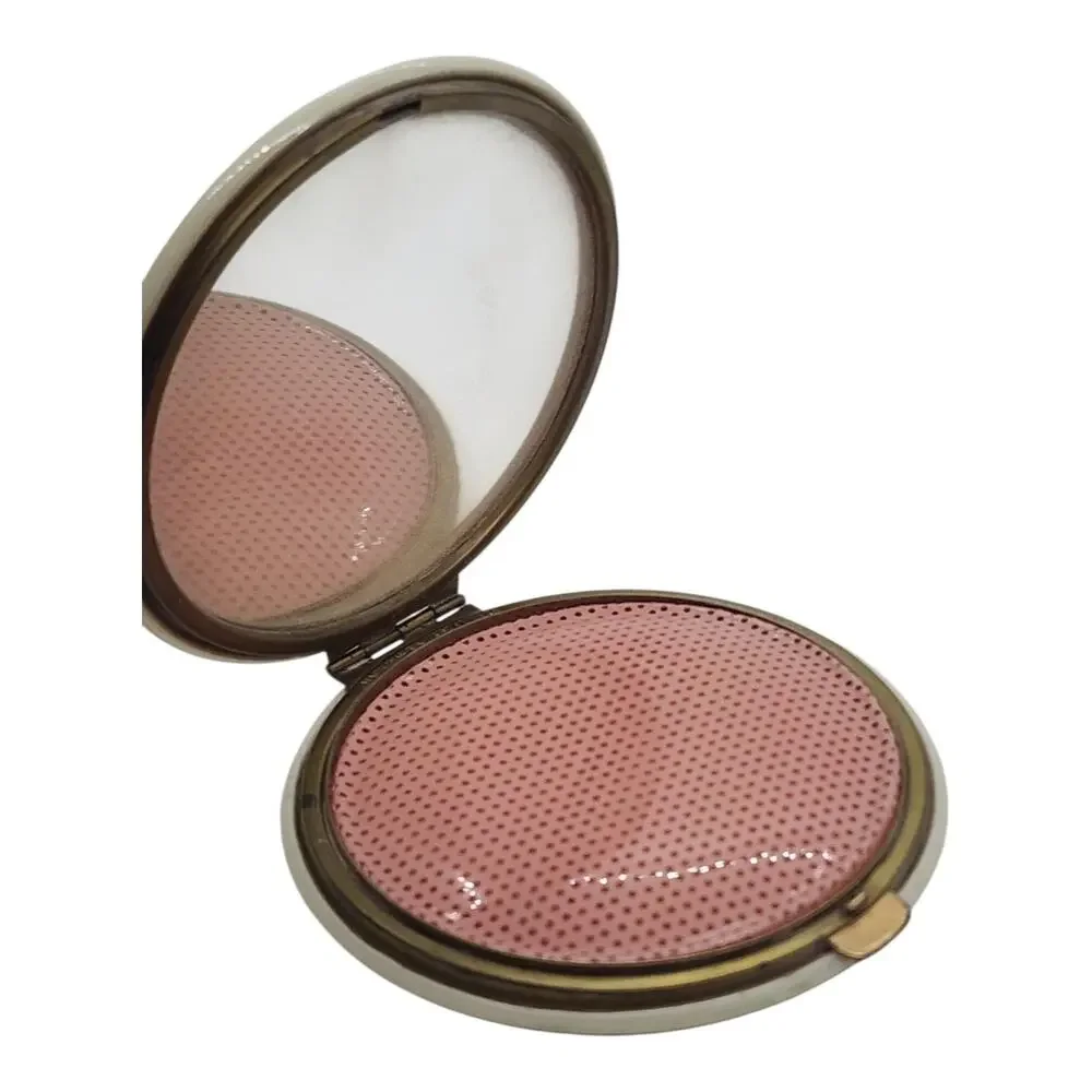 Vintage Large Lucite Powder Compact Pink Roses Floral Vanity Mirror 3